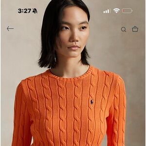 Polo by Ralph Lauren Bright Orange Cable-Knit Crewneck Sweater